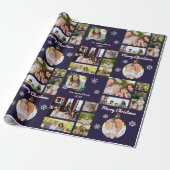 Familie Fotogalerij Donkerblauw Custom Christmas Cadeaupapier (Uitgerold)