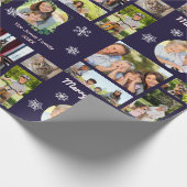 Familie Fotogalerij Donkerblauw Custom Christmas Cadeaupapier (Hoek)