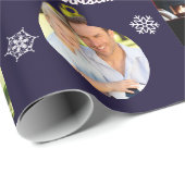 Familie Fotogalerij Donkerblauw Custom Christmas Cadeaupapier (Rol Hoek)