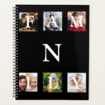 Familie Fotomonogram Collage Persoonlijk Planner<br><div class="desc">Aangepast met persoonlijke monogram planner met 6 fotocollage spaties en naamtypografie. Alles zwart. Voeg je favoriete foto's toe aan deze slanke planner.</div>