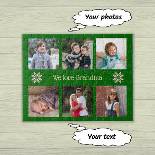 Familie foto's aangepaste tekst groen lijst kerst legpuzzel