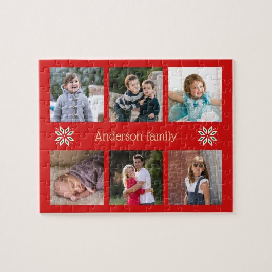 Familie foto's aangepaste tekst rood lijst kerst legpuzzel (Horizontaal)