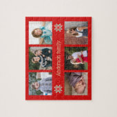 Familie foto's aangepaste tekst rood lijst kerst legpuzzel (Verticaal)