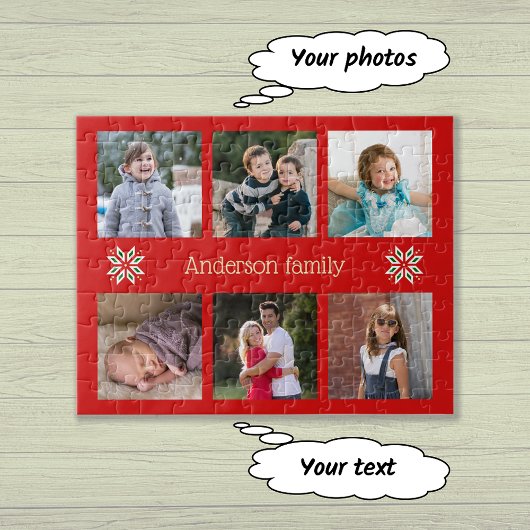 Familie foto's aangepaste tekst rood lijst kerst legpuzzel