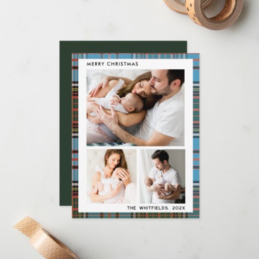 Familie Foto's Bessen Kerst Feestdagen Tartan Notitiekaartje (Voorkant / Achterkant in situ)