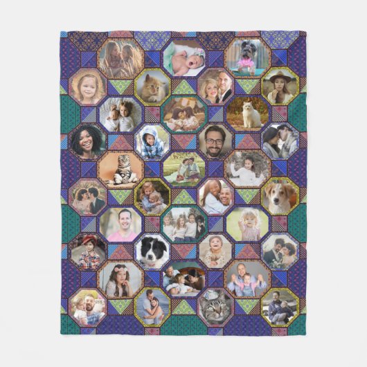 Familie foto's collage donker Quilt look 35 Pics E Fleece Deken (Voorkant)