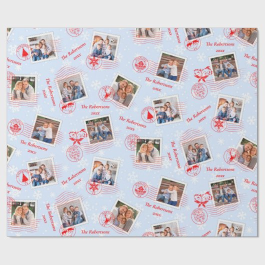Familie Foto's kerstfoto's Verzendstempel Sneeuw Cadeaupapier (Vlak)