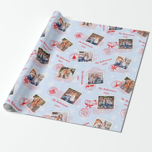 Familie Foto's kerstfoto's Verzendstempel Sneeuw Cadeaupapier (Uitgerold)