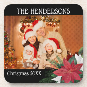 Familie Foto's Kerstmis Poinsettia Beverage Coaste Bier Onderzetter
