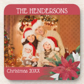 Familie Foto's Kerstmis Poinsettia Bier Onderzetter (Voorkant)