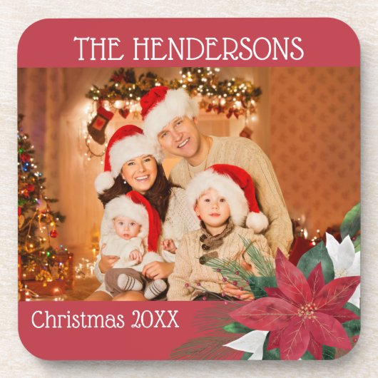Familie Foto's Kerstmis Poinsettia Bier Onderzetter (Voorkant)