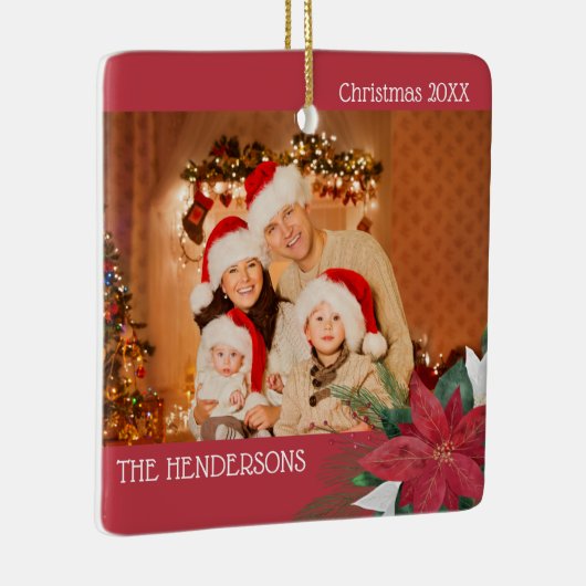 Familie Foto's kerstversiering Poinsettia Keramisch Ornament (Rechts)