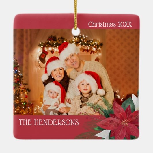 Familie Foto's kerstversiering Poinsettia Keramisch Ornament (Achterkant)