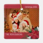 Familie Foto's kerstversiering Poinsettia Keramisch Ornament (Voorkant)