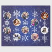 Familie Foto's met Kerstmis Snowflakes Cobalt Blue Cadeaupapier (Vlak)