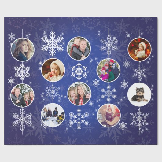 Familie Foto's met Kerstmis Snowflakes Cobalt Blue Cadeaupapier (Vlak)