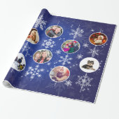 Familie Foto's met Kerstmis Snowflakes Cobalt Blue Cadeaupapier (Uitgerold)