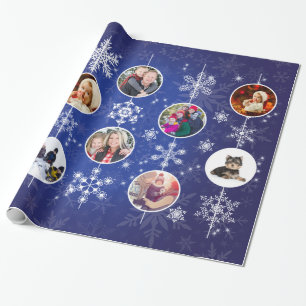 Familie Foto's met Kerstmis Snowflakes Cobalt Blue Cadeaupapier