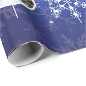 Familie Foto's met Kerstmis Snowflakes Cobalt Blue Cadeaupapier (Rol Hoek)
