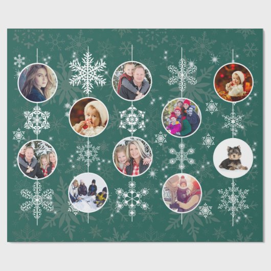 Familie Foto's met Kerstmis Snowflakes Elegant Gre Cadeaupapier (Vlak)