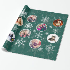 Familie Foto's met Kerstmis Snowflakes Elegant Gre Cadeaupapier