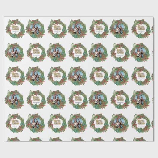 Familie Fotoscript Vakantie Vrolijke Kerstmis Kaar Cadeaupapier (Vlak)