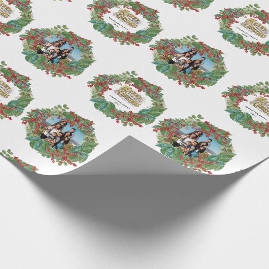 Familie Fotoscript Vakantie Vrolijke Kerstmis Kaar Cadeaupapier (Hoek)