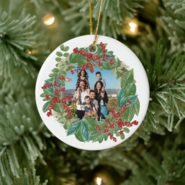 Familie Fotoscript Vakantie Vrolijke Kerstmis Kaar Keramisch Ornament