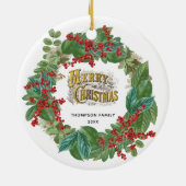 Familie Fotoscript Vakantie Vrolijke Kerstmis Kaar Keramisch Ornament (Achterkant)