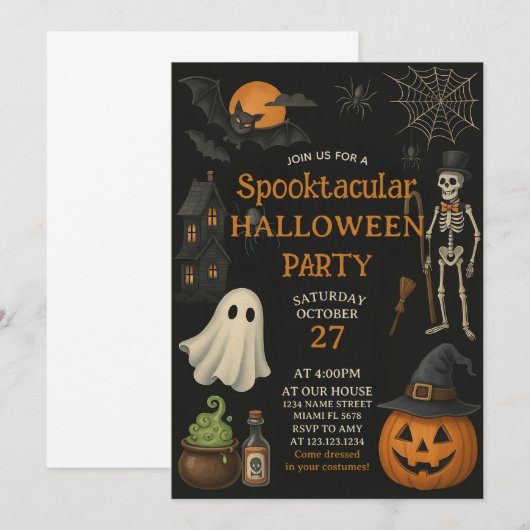 Familie Fun Spooktacular Halloween Party Uitnodige Kaart (Voorkant / Achterkant)