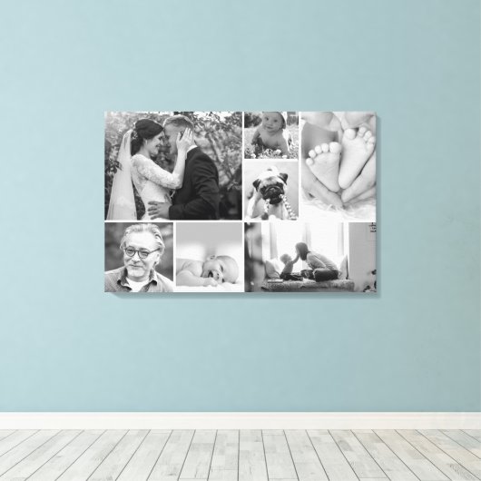 Familie galerie collage Zwart-wit Foto's Canvas Afdruk (Insitu (Houten vloer))