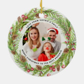 Familie gebladerte krans foto Kerstmis elegant Keramisch Ornament (Achterkant)