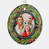 Familie gebladerte krans foto Kerstmis zwart Keramisch Ornament (Links)