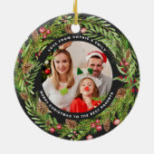 Familie gebladerte krans foto Kerstmis zwart Keramisch Ornament (Achterkant)