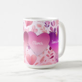 Familie gepatchte harten op patroon met naam koffiemok (Voorkant rechts)