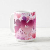 Familie gepatchte harten op patroon met naam koffiemok (Voorkant links)