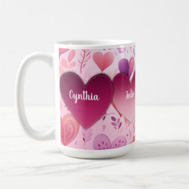 Familie gepatchte harten op patroon met naam koffiemok