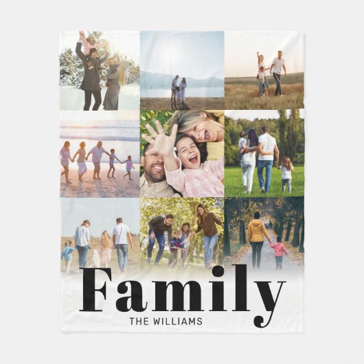 Familie Gepersonaliseerde 9 Fotocollage Fleece Deken (Voorkant)