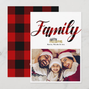 Familie geruite gouden kerst feest foto kaart