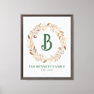Familie Gevestigd Teken Goud Krans Monogram Kunst Canvas Afdruk