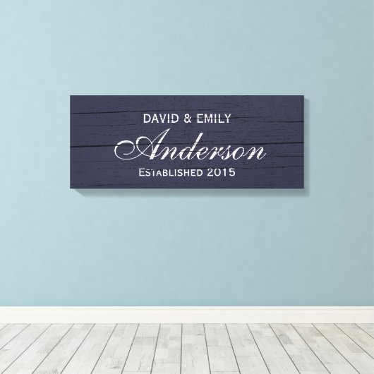 Familie Gevestigde Donkerblauwe Familienaam Teken Canvas Afdruk (Insitu (Houten vloer))