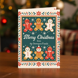 Familie Gingerbread Man Vrolijk kerstfeest Kaart