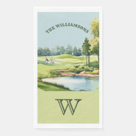 Familie Golfkarretje parcours Monogram naam Servet