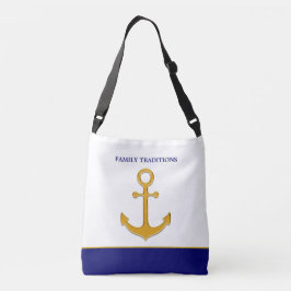 Familie gouden anker op blauw en wit crossbody tas