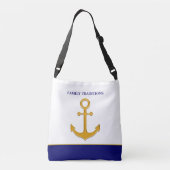 Familie gouden anker op blauw & wit crossbody tas (Achterkant)