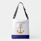 Familie gouden anker op blauw & wit crossbody tas (Voorkant)