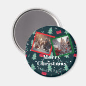 Familie Groen Kerstfoto Monogram Magneet (Voorkant / Achterkant)