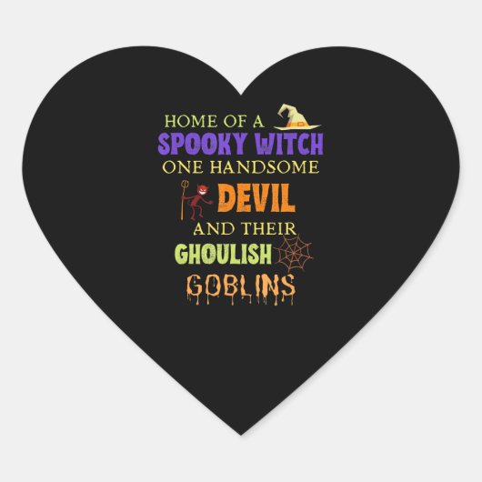 Familie Halloween Quote Met Heks Duivel Spider Hart Sticker (Voorkant)