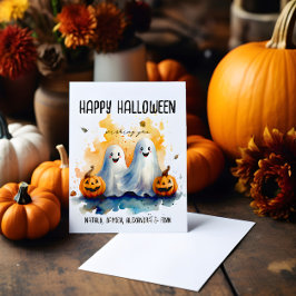 Familie Halloween Wenskaart Geesten en Pompoenen Feestdagenkaart