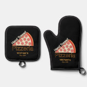Familie hand gegooide pizza pizzeria ovenwant & pannenlap set (Voorkant)